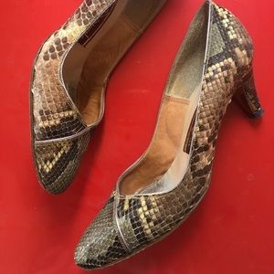 Vintage Brown Genuine Snakeskin Pumps Heels Size 8